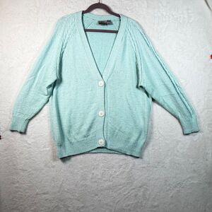 Vintage CC Hughes Cardigan Sweater Womens 2X Mint Green Cable Knit Button Front